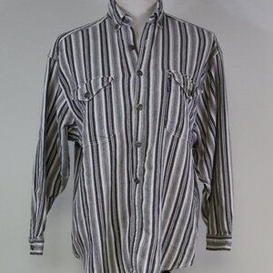 Results Striped Button Down Shirt Small Textured Cotton Western Casual Workwear